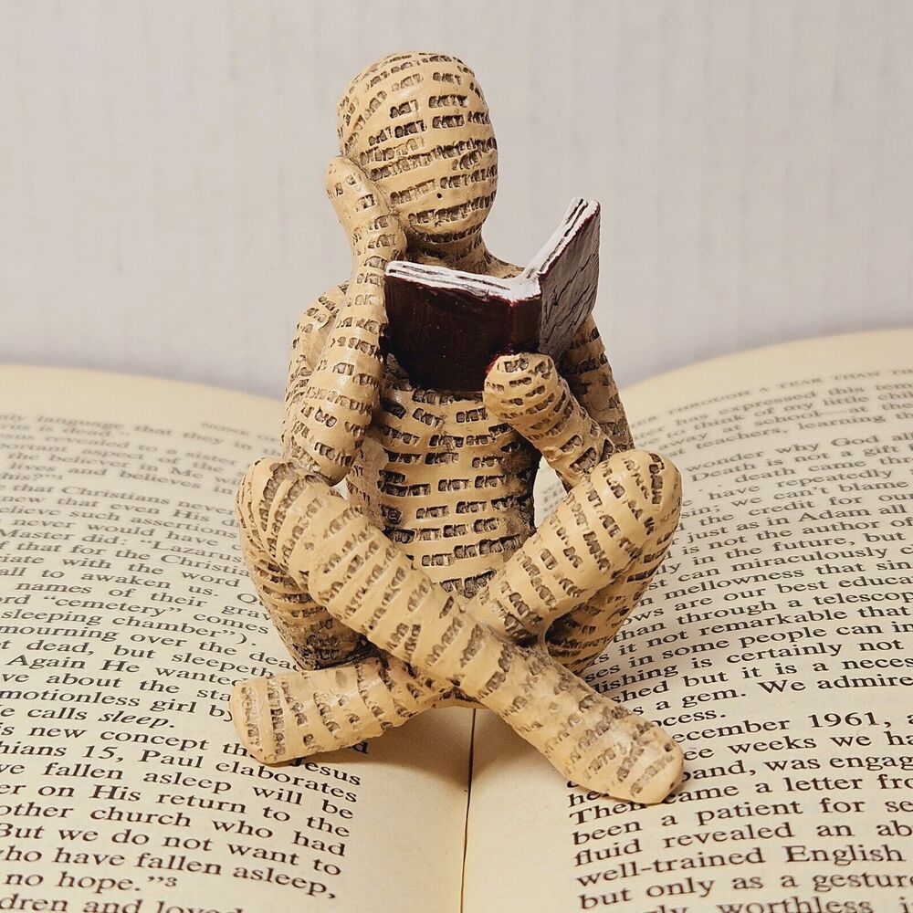 Resin Woman Reading Book Figurine Human Sculpture Bookends Bookshelf Words Skin
